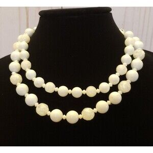 Vintage Double Strand Necklace White & Faux Crystal Beads w/Adjustable Clasp